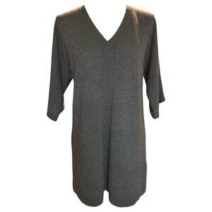 Eileen Fisher 100% Merino Wool V-Neck Tunic Sweater Grey Size Small/Petite